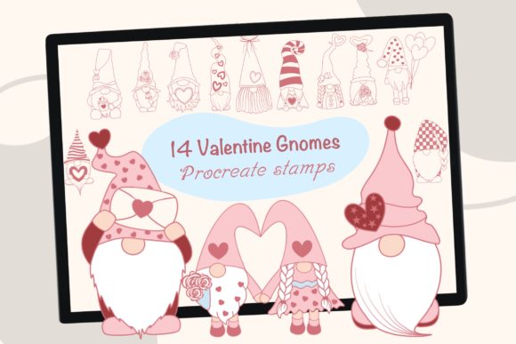 14 Valentine Gnomes Procreate Brush Stamps