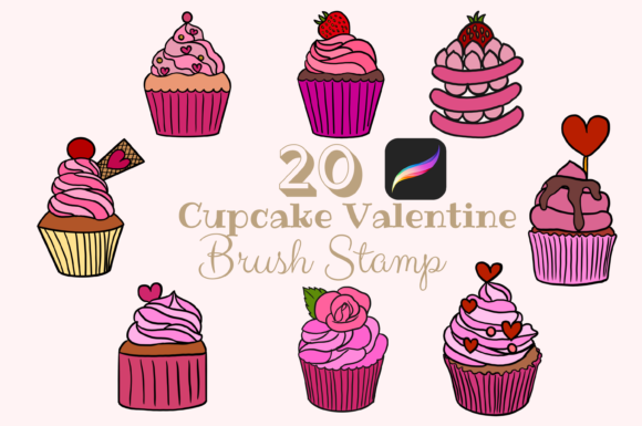 20 Cupcake Valentine Brush Stamp Set