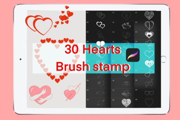 30 Hearts for Valentines, Brush Stamps: A Practical Guide for Procreate Artists